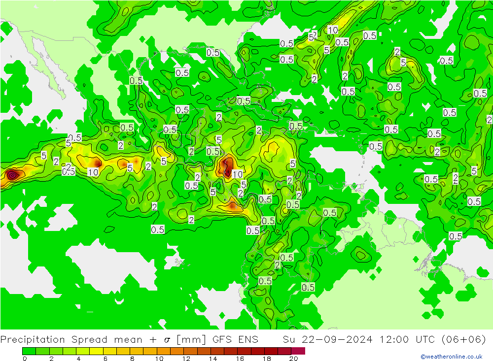 Precipitation Spread GFS ENS Su 22.09.2024 12 UTC