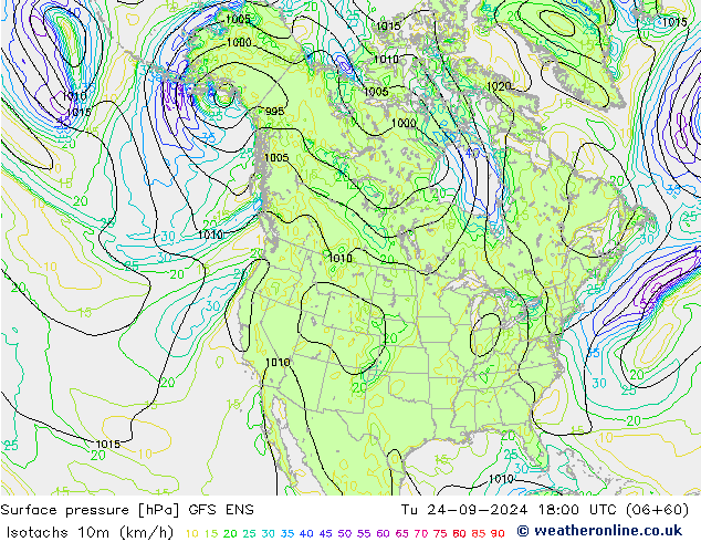 Isotachen (km/h) GFS ENS di 24.09.2024 18 UTC