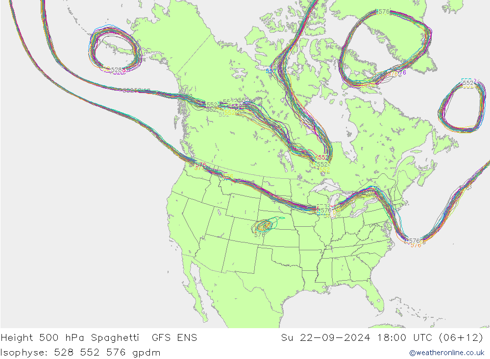 Height 500 hPa Spaghetti GFS ENS Dom 22.09.2024 18 UTC