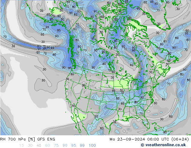 RH 700 hPa GFS ENS 星期一 23.09.2024 06 UTC