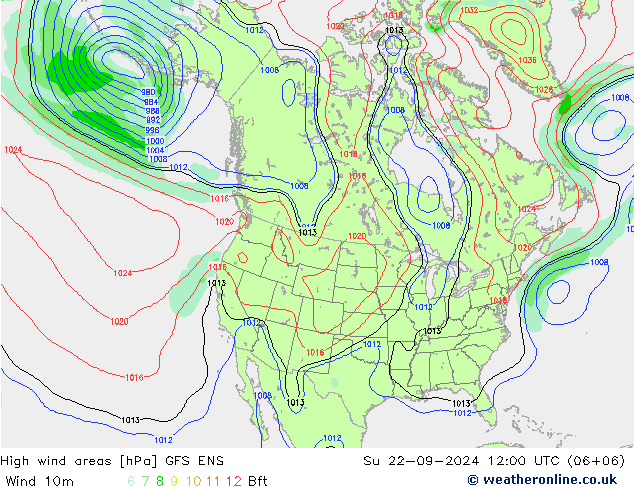 High wind areas GFS ENS Su 22.09.2024 12 UTC