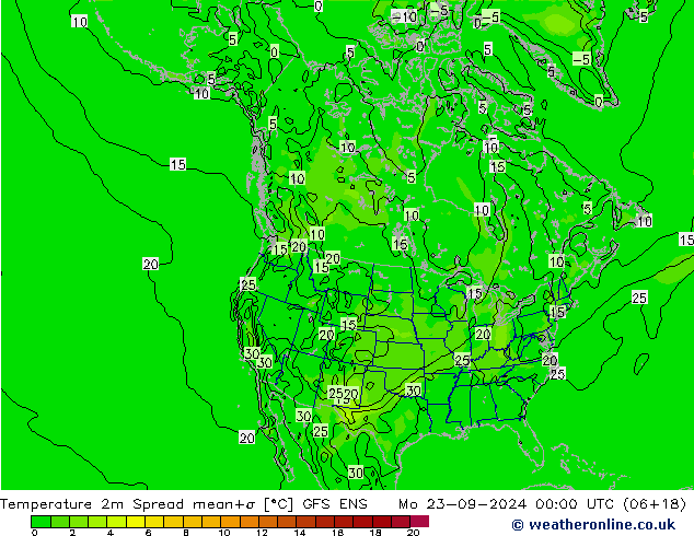 Temperaturkarte Spread GFS ENS Mo 23.09.2024 00 UTC