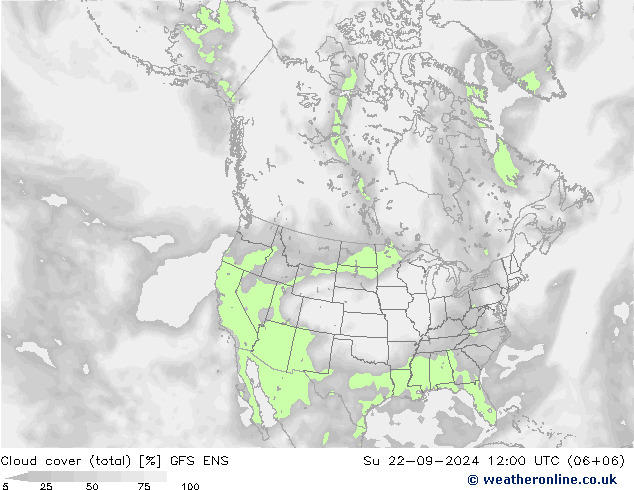 Cloud cover (total) GFS ENS Ne 22.09.2024 12 UTC