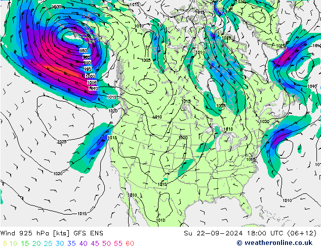 ветер 925 гПа GFS ENS Вс 22.09.2024 18 UTC