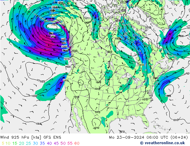 Wind 925 hPa GFS ENS Mo 23.09.2024 06 UTC