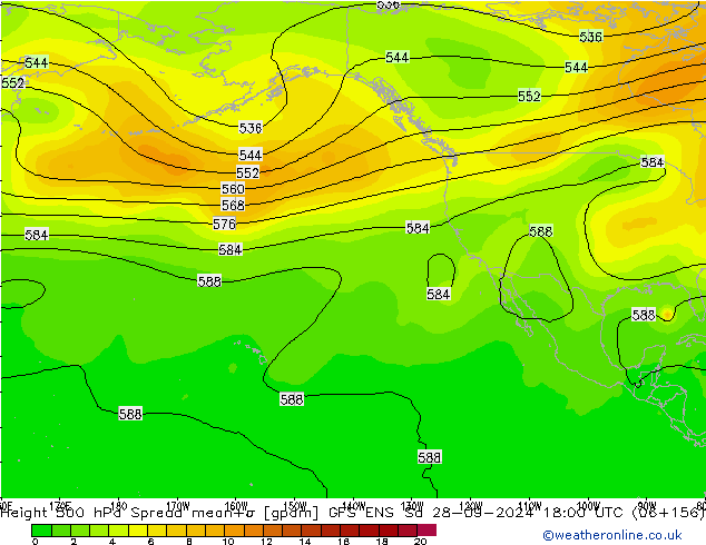 Height 500 hPa Spread GFS ENS So 28.09.2024 18 UTC