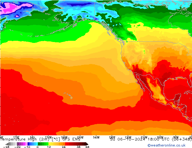 Maksimum Değer (2m) GFS ENS Paz 06.10.2024 18 UTC