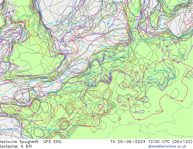 Isotachen Spaghetti GFS ENS do 26.09.2024 12 UTC