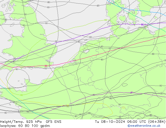 Height/Temp. 925 hPa GFS ENS Di 08.10.2024 06 UTC