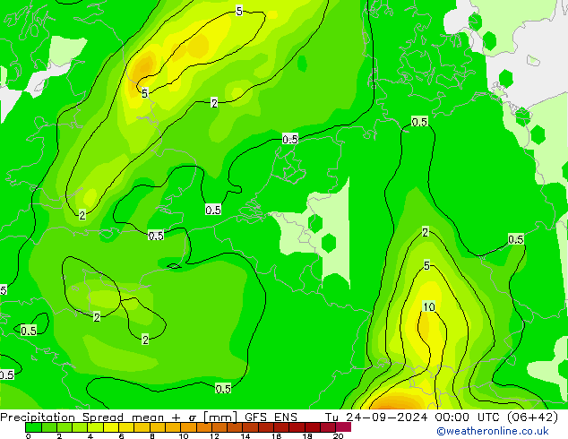 Precipitazione Spread GFS ENS mar 24.09.2024 00 UTC