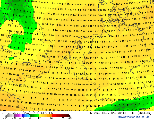 Temperature (2m) GFS ENS Th 26.09.2024 06 UTC