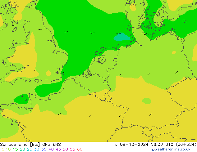 Surface wind GFS ENS Út 08.10.2024 06 UTC