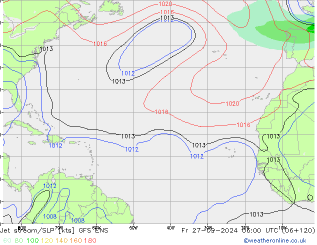 Jet stream/SLP GFS ENS Fr 27.09.2024 06 UTC