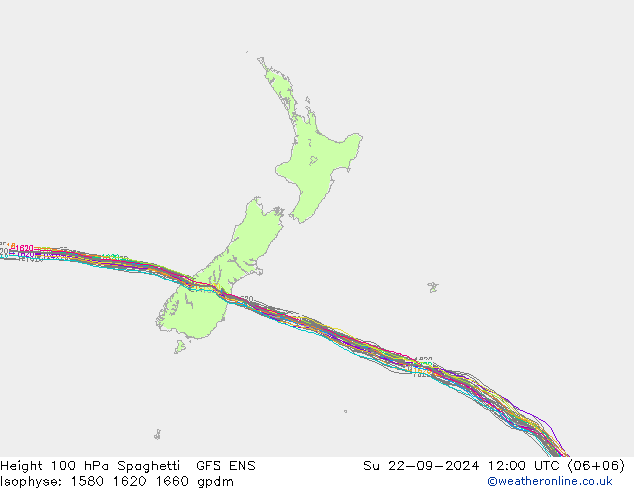 Hoogte 100 hPa Spaghetti GFS ENS zo 22.09.2024 12 UTC