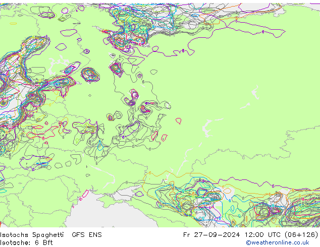 Isotachs Spaghetti GFS ENS Pá 27.09.2024 12 UTC