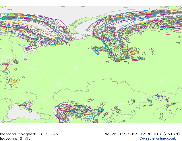 Isotachen Spaghetti GFS ENS wo 25.09.2024 12 UTC