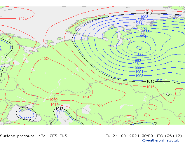 Atmosférický tlak GFS ENS Út 24.09.2024 00 UTC