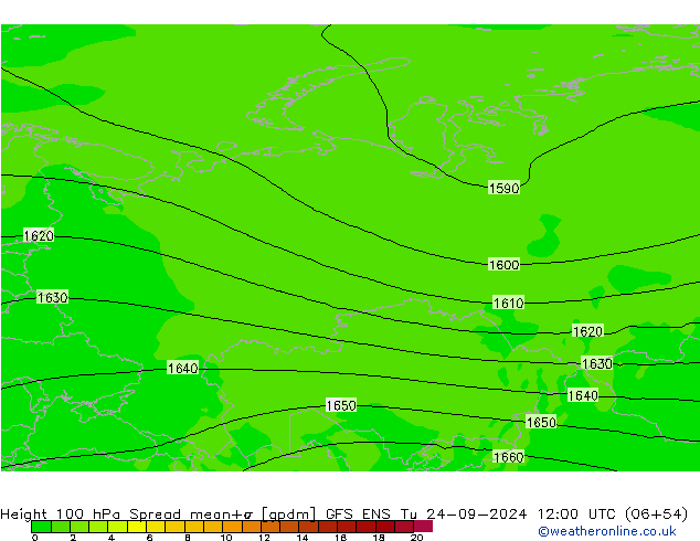 Height 100 hPa Spread GFS ENS mar 24.09.2024 12 UTC