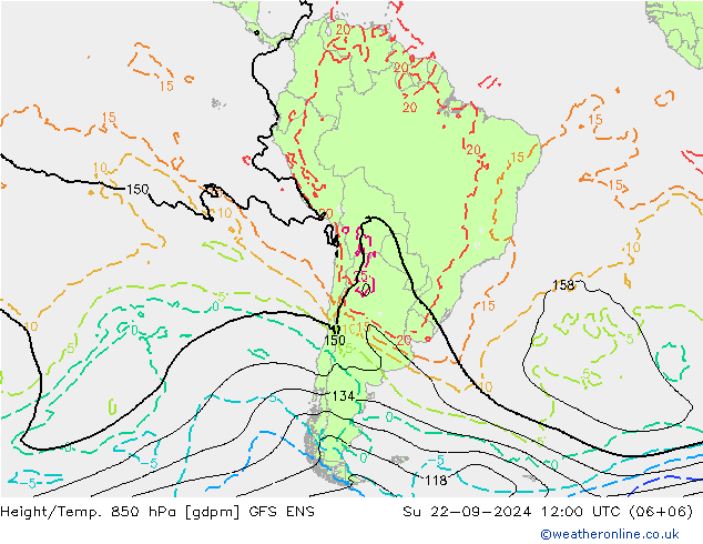 Height/Temp. 850 hPa GFS ENS Dom 22.09.2024 12 UTC