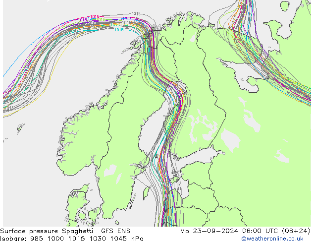 地面气压 Spaghetti GFS ENS 星期一 23.09.2024 06 UTC