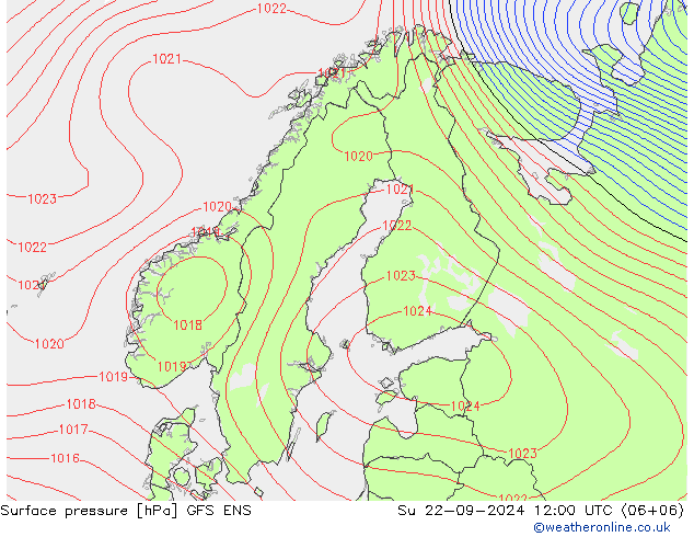 Surface pressure GFS ENS Su 22.09.2024 12 UTC