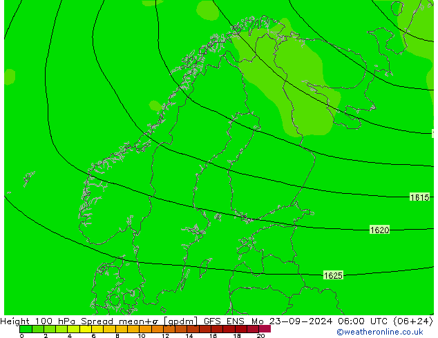 Height 100 hPa Spread GFS ENS Mo 23.09.2024 06 UTC