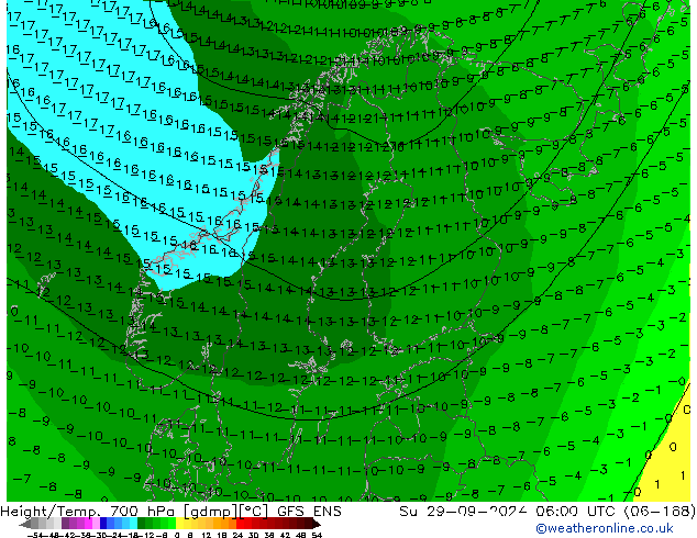 Height/Temp. 700 hPa GFS ENS So 29.09.2024 06 UTC