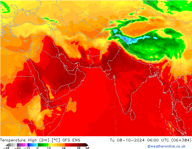 Temperature High (2m) GFS ENS Tu 08.10.2024 06 UTC