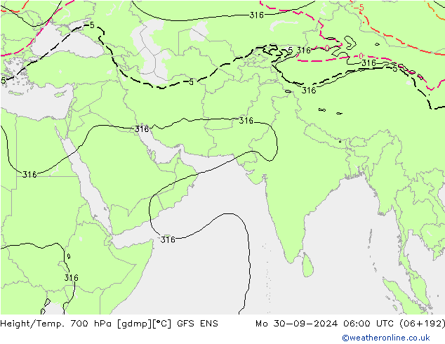 Height/Temp. 700 hPa GFS ENS 星期一 30.09.2024 06 UTC