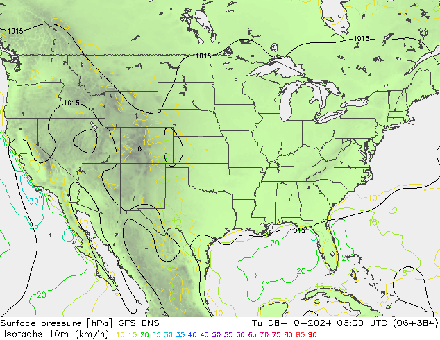 Isotachs (kph) GFS ENS  08.10.2024 06 UTC