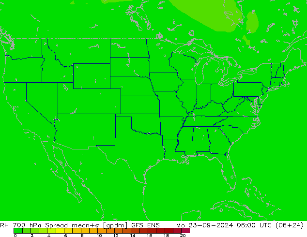 RH 700 hPa Spread GFS ENS Po 23.09.2024 06 UTC