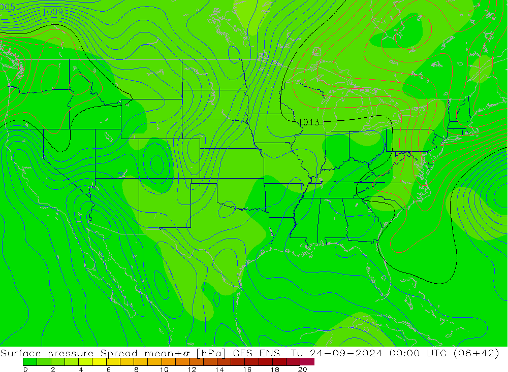 Pressione al suolo Spread GFS ENS mar 24.09.2024 00 UTC