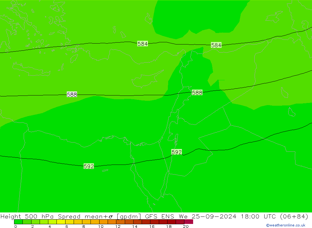 Height 500 hPa Spread GFS ENS Qua 25.09.2024 18 UTC