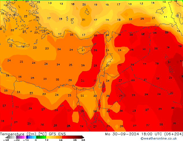 Temperature (2m) GFS ENS Mo 30.09.2024 18 UTC