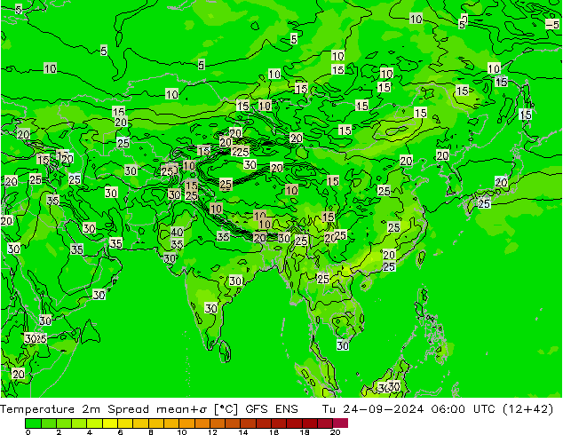 карта температуры Spread GFS ENS вт 24.09.2024 06 UTC