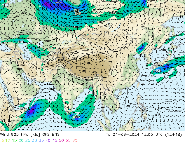 Wind 925 hPa GFS ENS di 24.09.2024 12 UTC