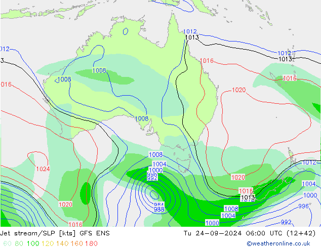 Jet Akımları/SLP GFS ENS Sa 24.09.2024 06 UTC