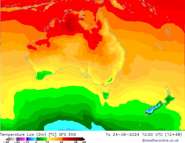 Temperature Low (2m) GFS ENS Tu 24.09.2024 12 UTC