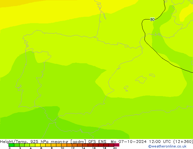 Géop./Temp. 925 hPa GFS ENS lun 07.10.2024 12 UTC