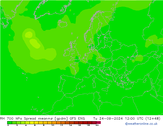 RH 700 hPa Spread GFS ENS mar 24.09.2024 12 UTC