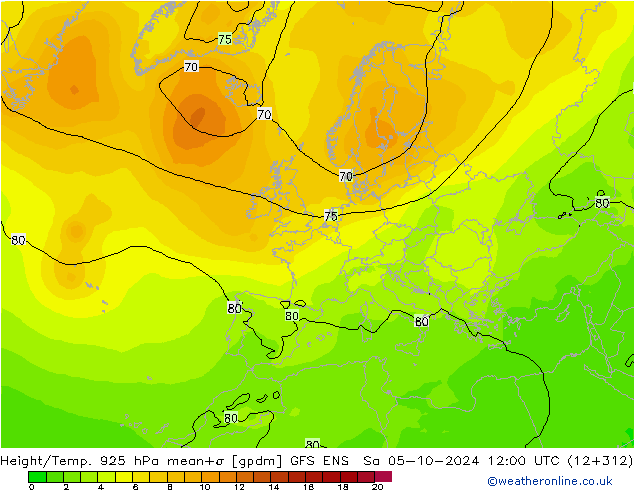 Height/Temp. 925 hPa GFS ENS Sa 05.10.2024 12 UTC