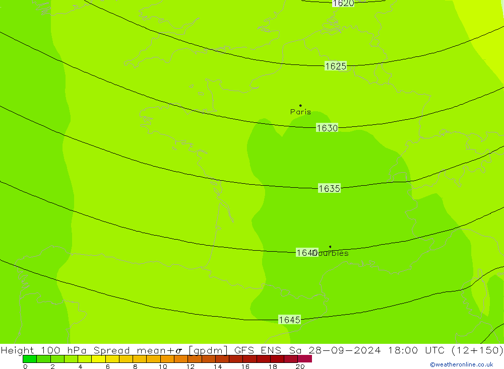 100 hPa Yüksekliği Spread GFS ENS Cts 28.09.2024 18 UTC