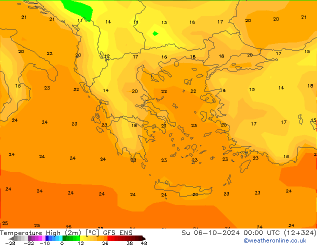 Temperatura máx. (2m) GFS ENS dom 06.10.2024 00 UTC