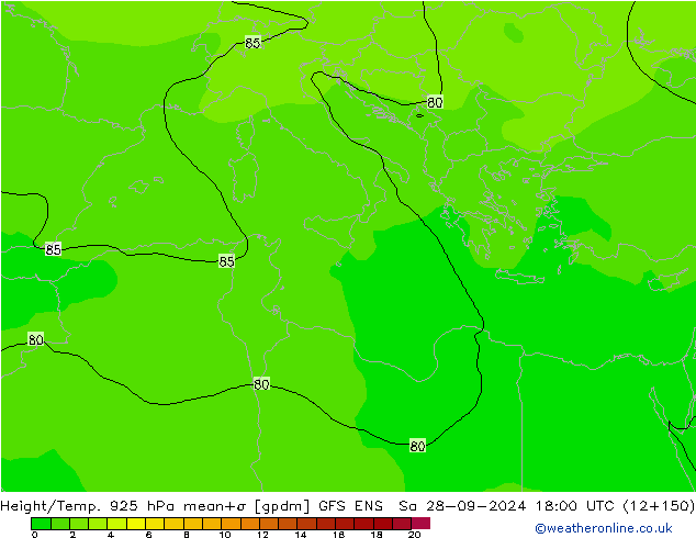 Height/Temp. 925 hPa GFS ENS Sa 28.09.2024 18 UTC