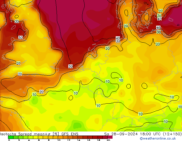 Isotachs Spread GFS ENS сб 28.09.2024 18 UTC