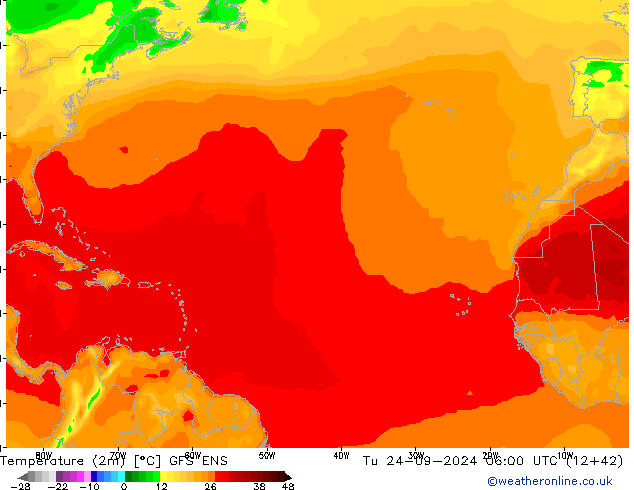 Temperature (2m) GFS ENS Út 24.09.2024 06 UTC