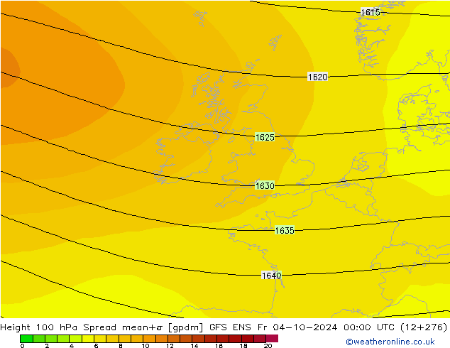 Géop. 100 hPa Spread GFS ENS ven 04.10.2024 00 UTC