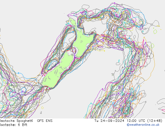 Isotachs Spaghetti GFS ENS Út 24.09.2024 12 UTC