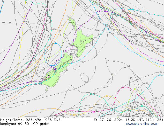 Height/Temp. 925 hPa GFS ENS Fr 27.09.2024 18 UTC