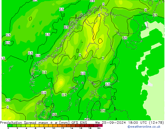 Precipitation Spread GFS ENS We 25.09.2024 18 UTC